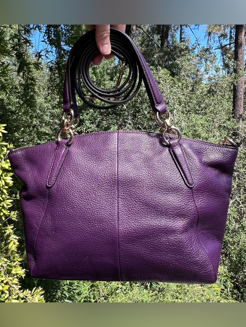 COACH Purple Pebble Leather Shoulder/Crossbody Purse w Gold Hardware AUTHENTIC - Picture 2 of 14